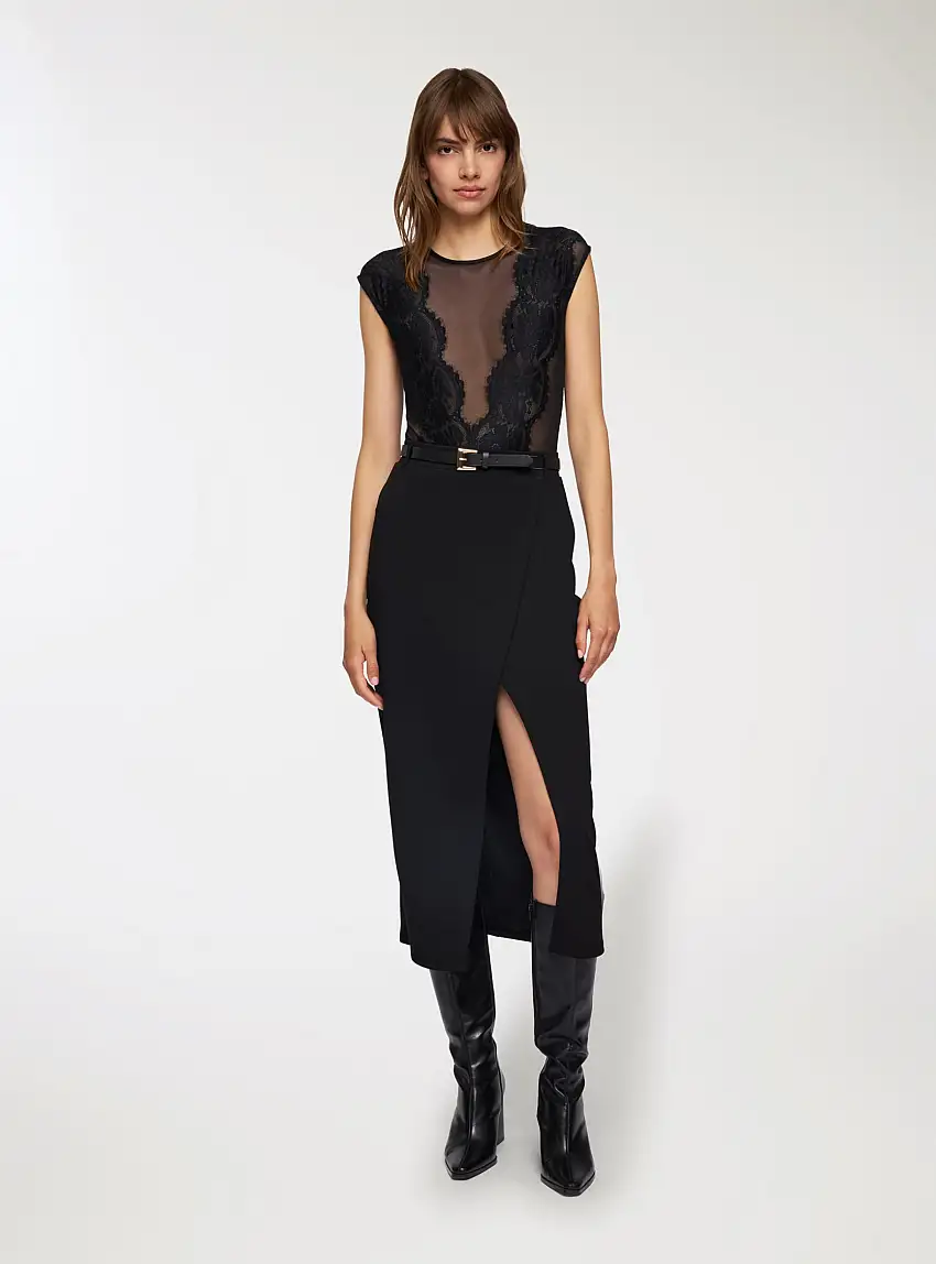 Gonna con spacco e cintura Nero