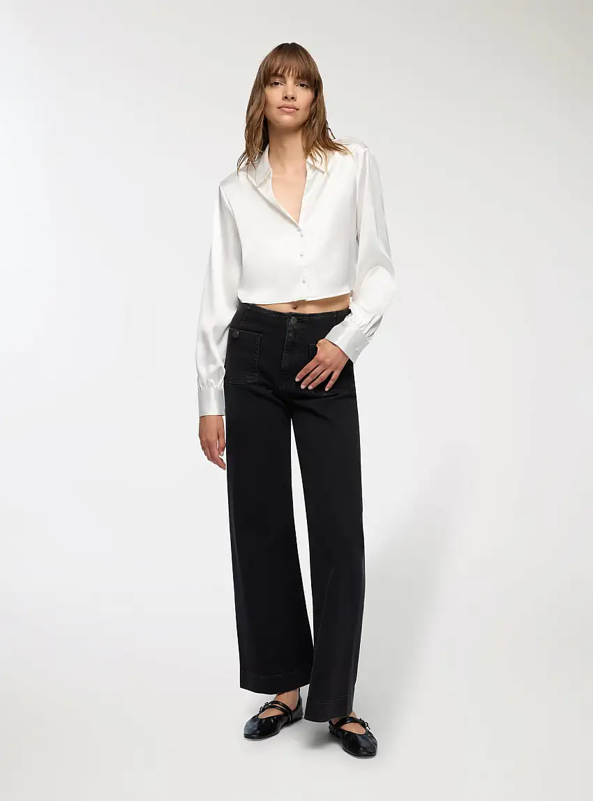 Camicia crop effetto raso Bianco lana