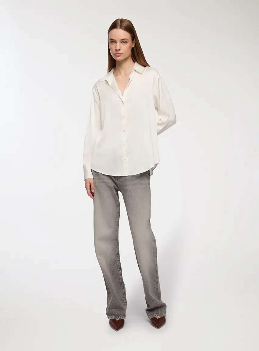 Camicia ampia effetto raso Bianco lana