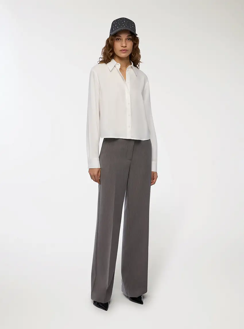 Camicia crop tinta unita Bianco lana