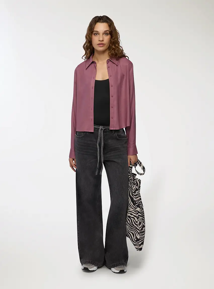 Camicia crop tinta unita Malva