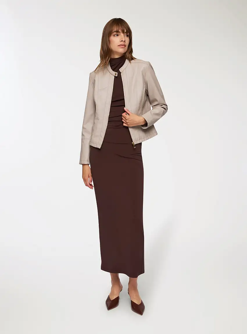 Giacca biker con zip Tortora