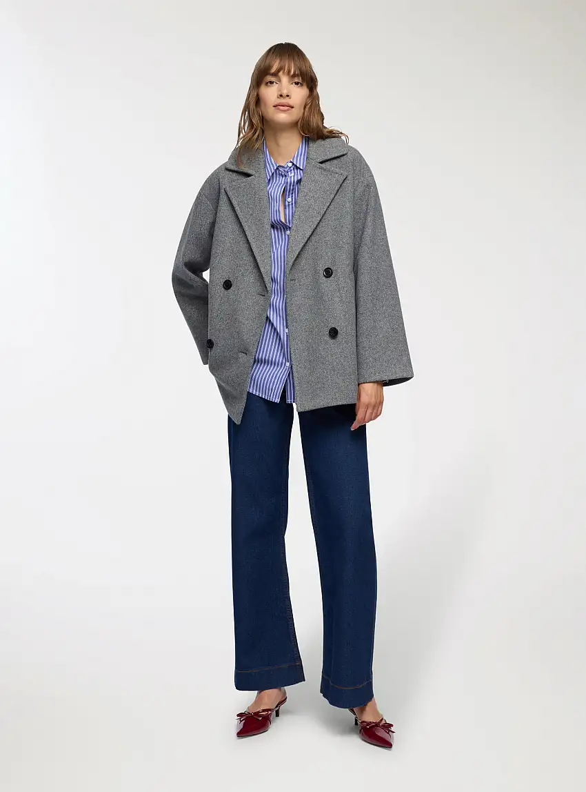 Caban doppiopetto Grigio medio melange