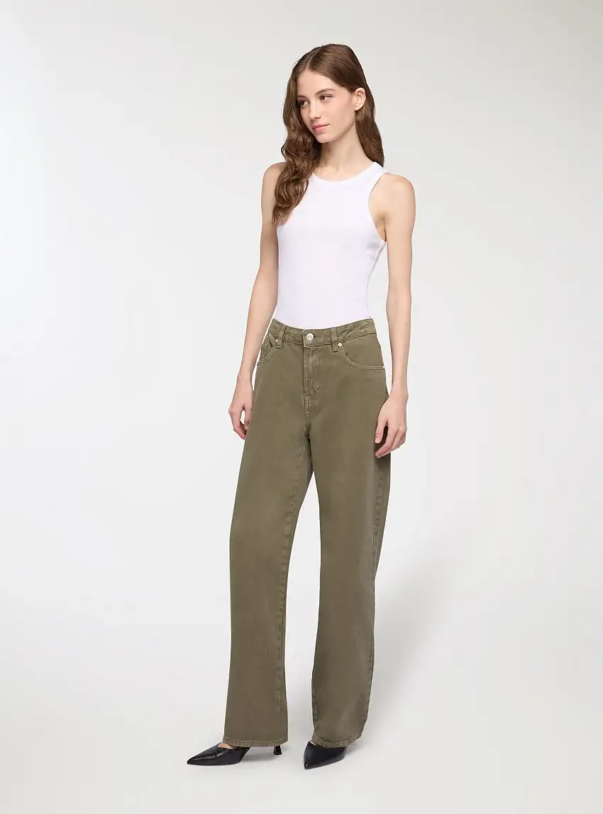 Jeans wide leg a cinque tasche Verde militare scuro