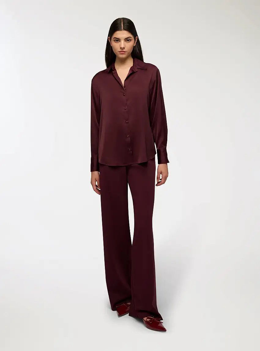 Pantaloni wide leg con vita elasticizzata Prugna