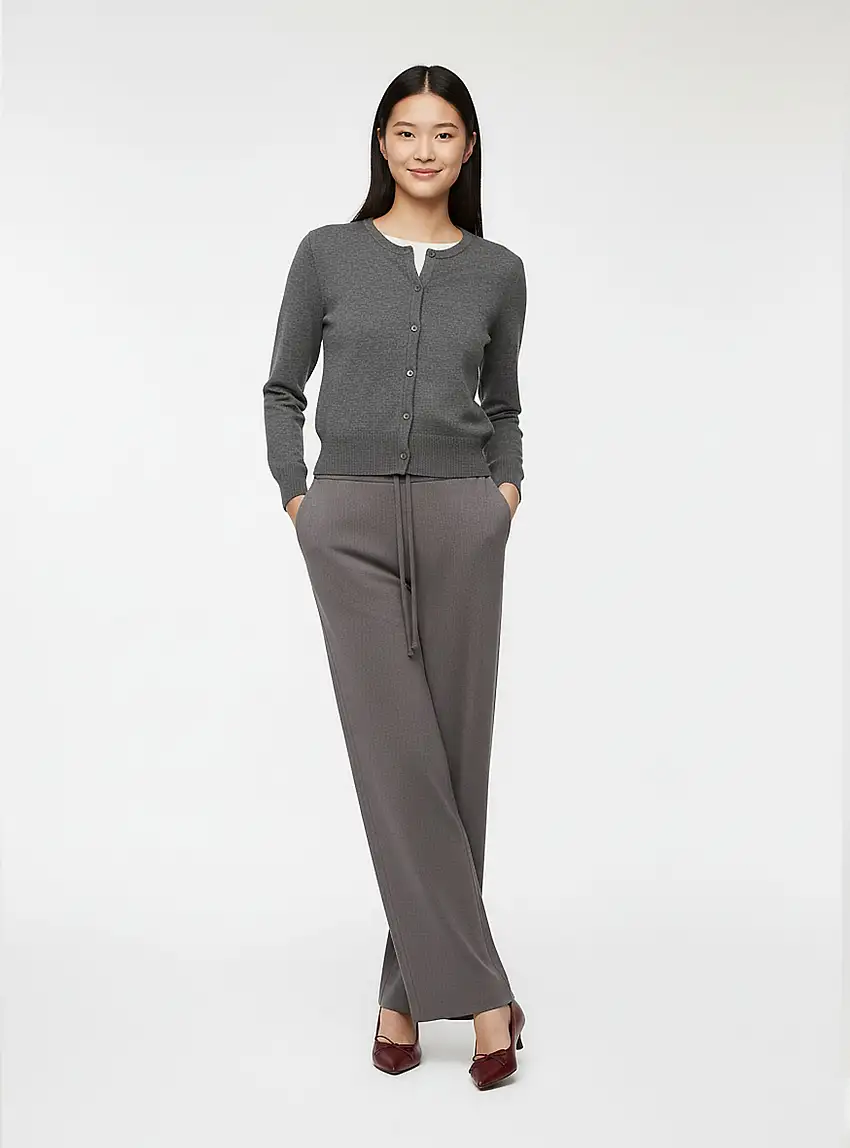 Pantaloni wide leg con coulisse Grigio medio melange