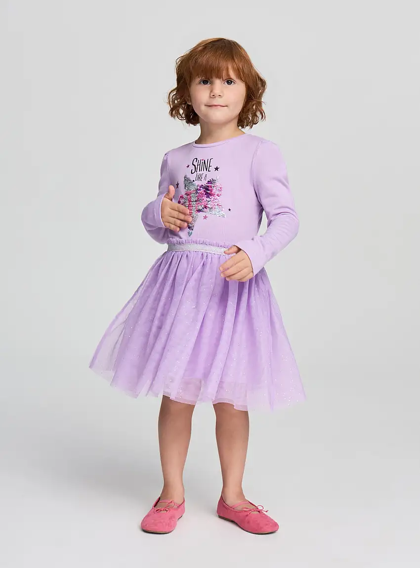 Vestito con gonna in tulle e paillettes a stella Lilla scuro