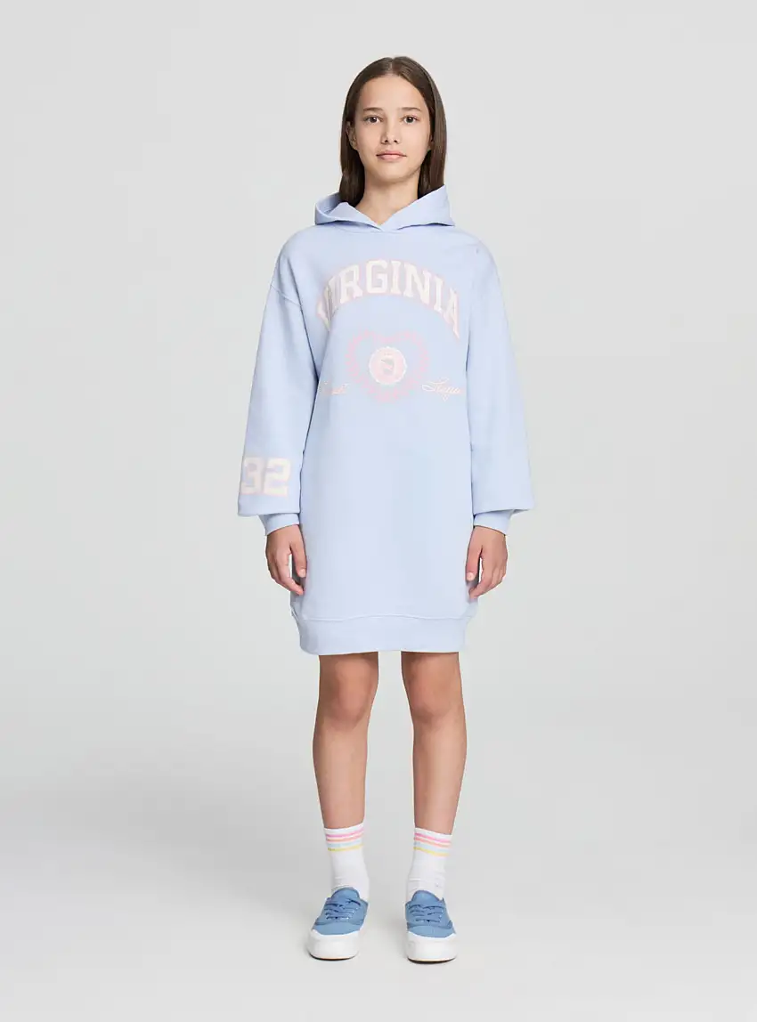 Vestito felpa con stampa college Celeste chiaro