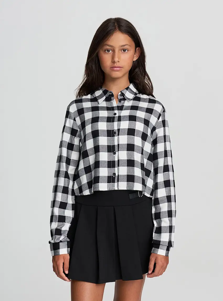 Camicia crop a quadri Var bianco lana