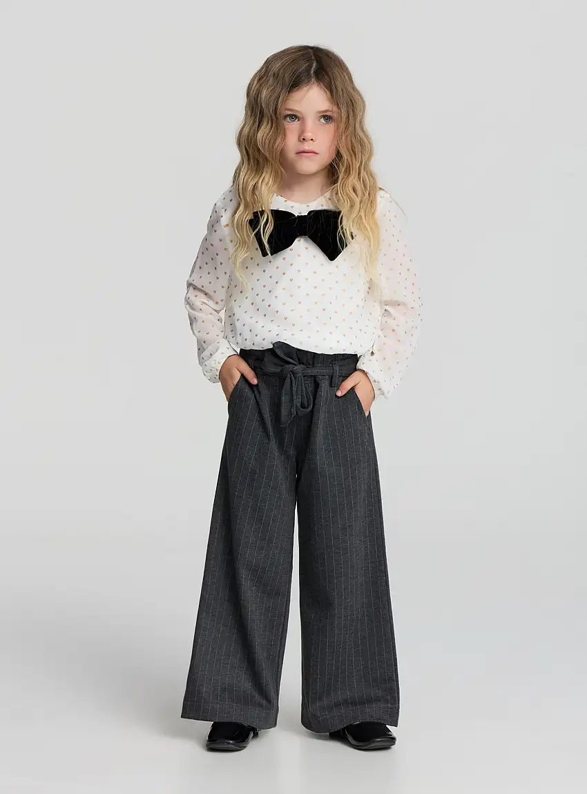 Blusa con cuoricini e fiocco Bianco lana