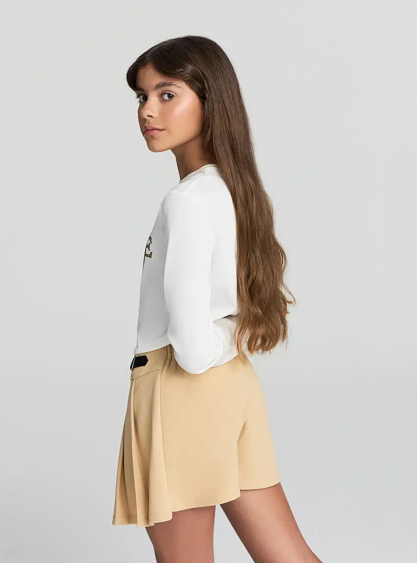 Skort a pieghe con cinturino Beige chiaro