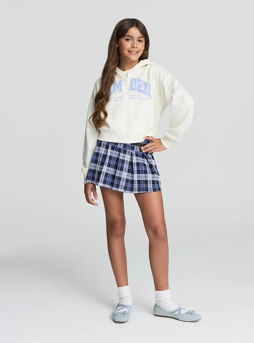 Gonna pieghe con fibbia Var celeste