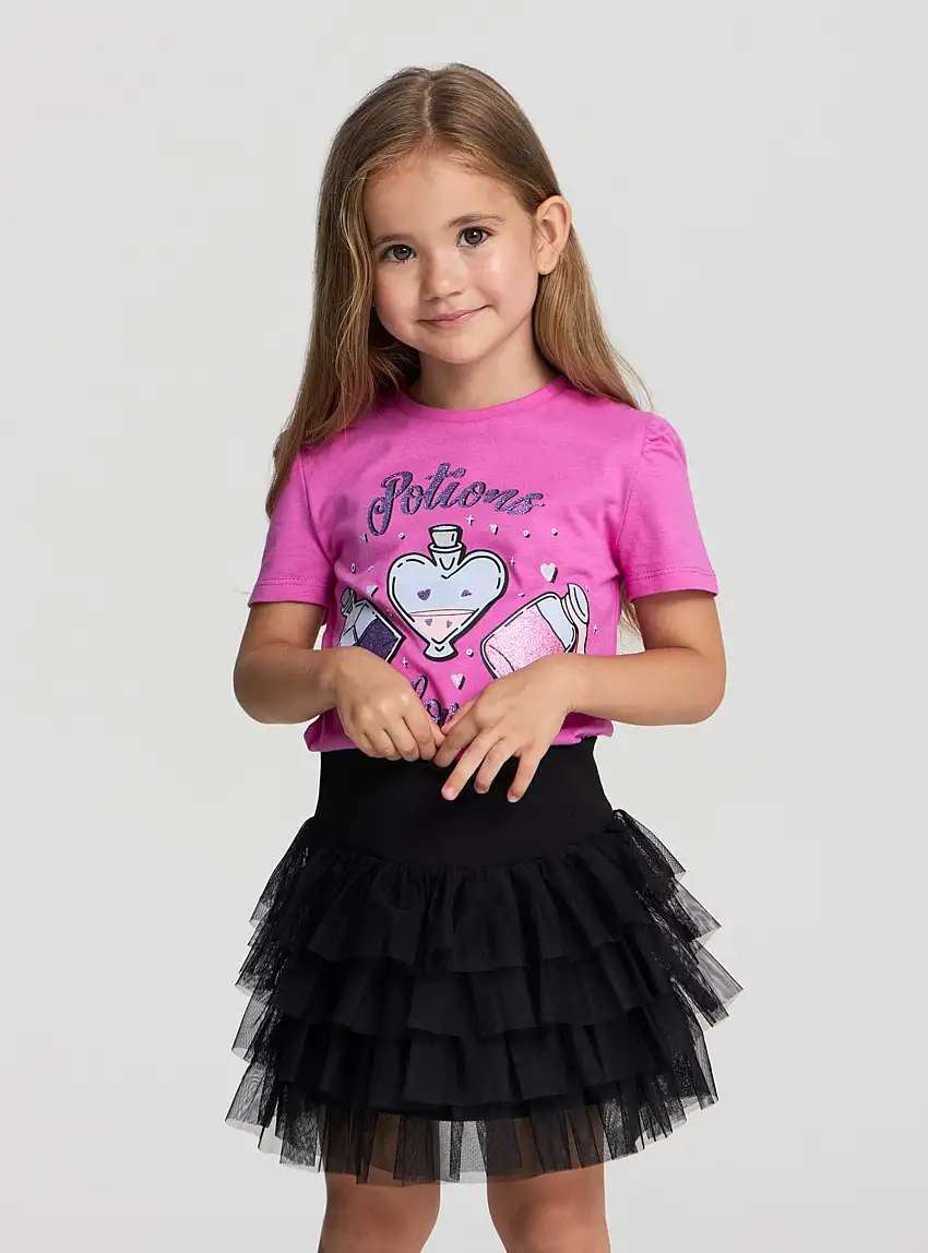 Gonna con balze in tulle Nero