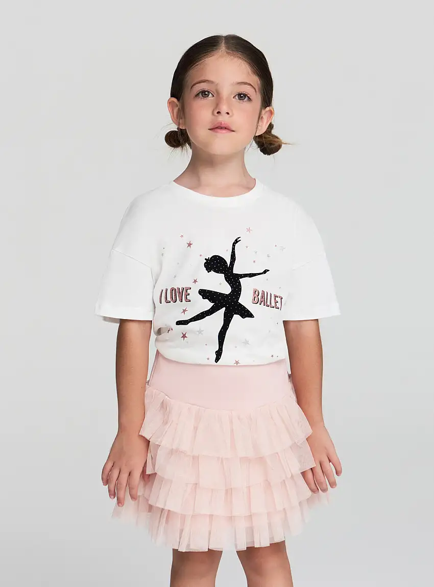 Gonna con balze in tulle Rosa cipria