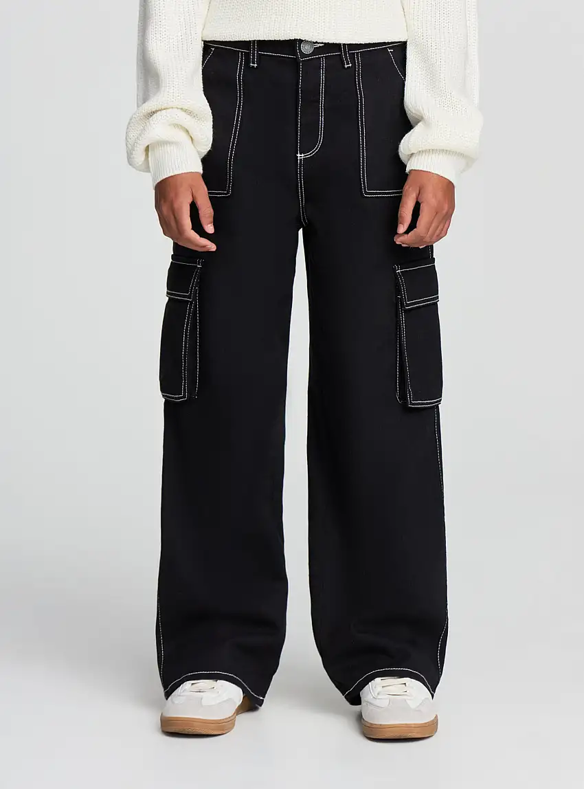 Pantaloni wide leg cargo Nero