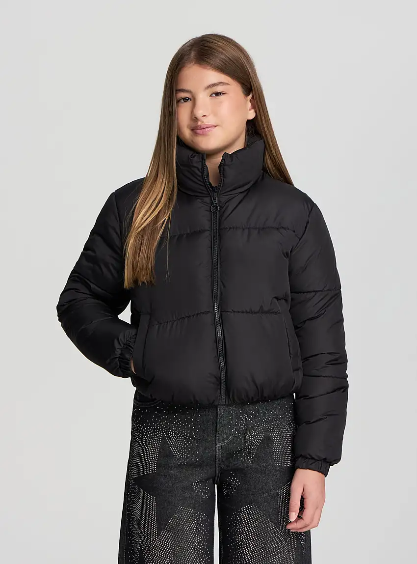 Giubbotto imbottito crop con collo alto senza cappuccio Nero