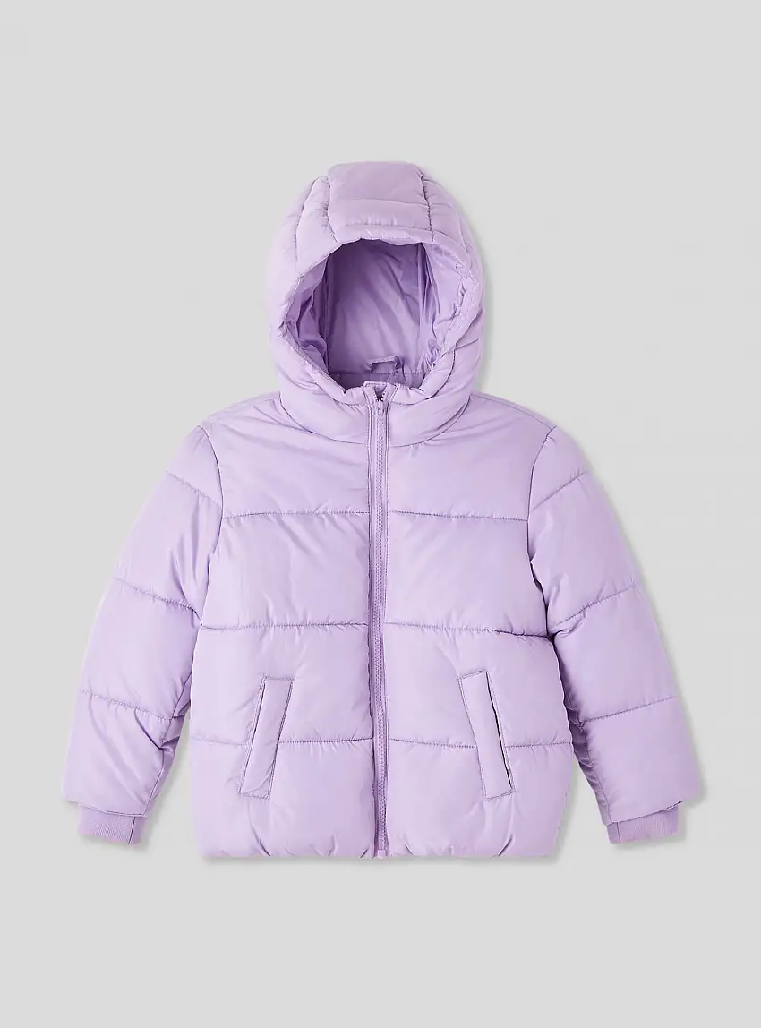 Giubbotto imbottito con cappuccio e zip Lilla scuro