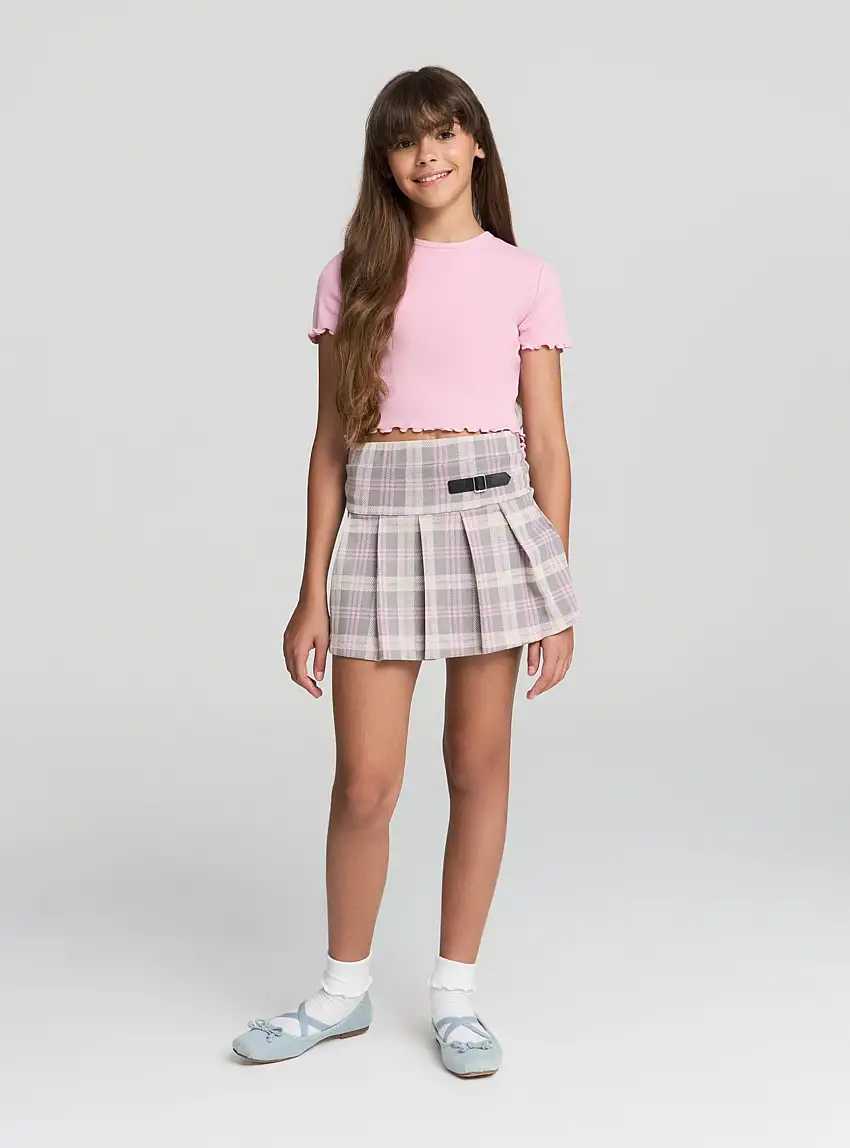 T-shirt crop con bordi ondulati Rosa