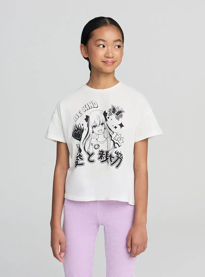 T-shirt con stampa manga Bianco lana