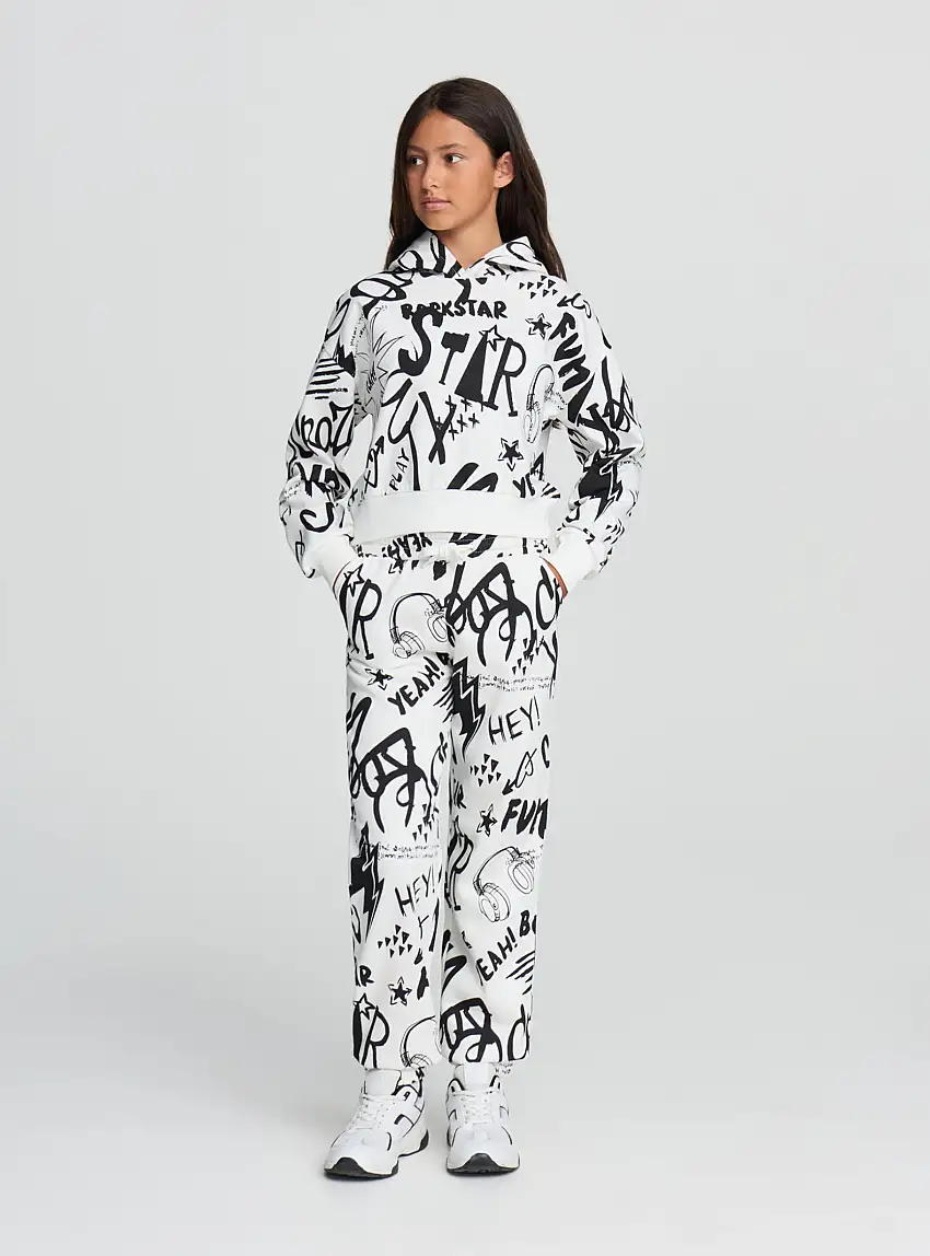 Felpa crop stampa graffiti Bianco lana
