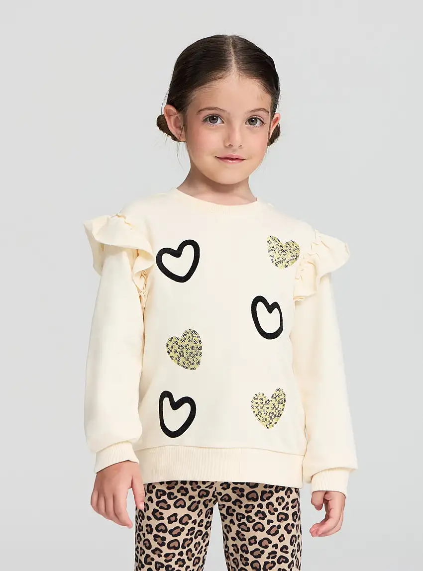 Felpa con cuori e paillettes Avorio