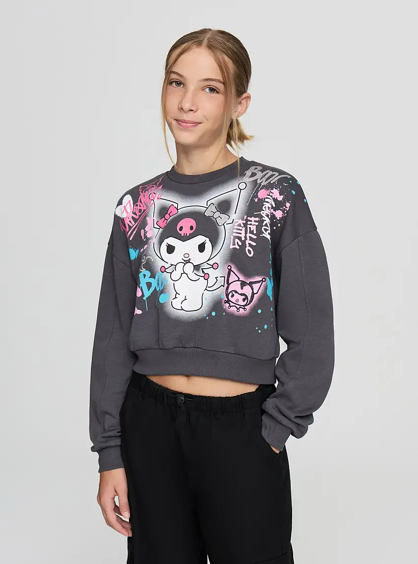 Felpa crop con stampa Kuromi® Grigio scuro