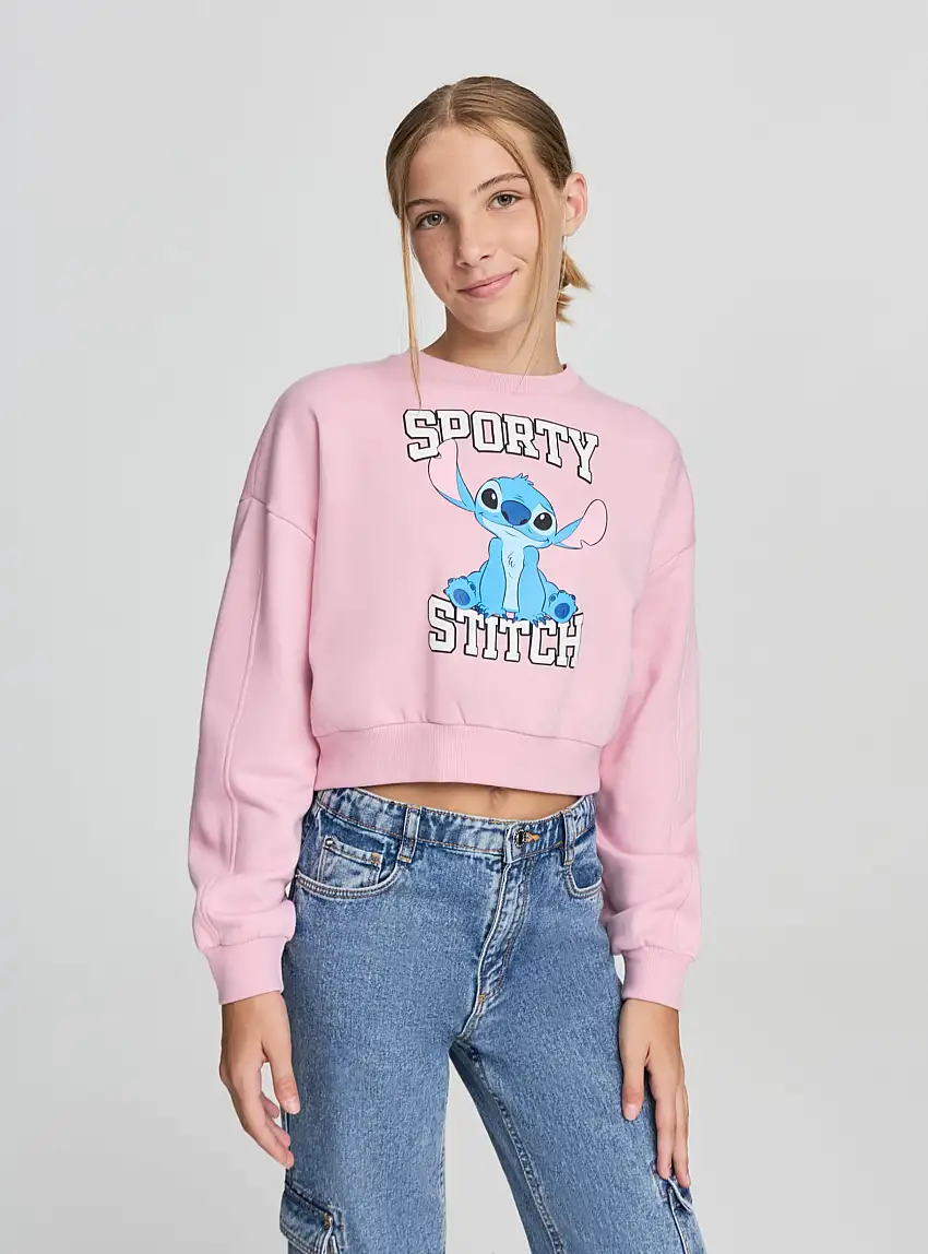Felpa crop con stampa Stitch® e scritta Rosa