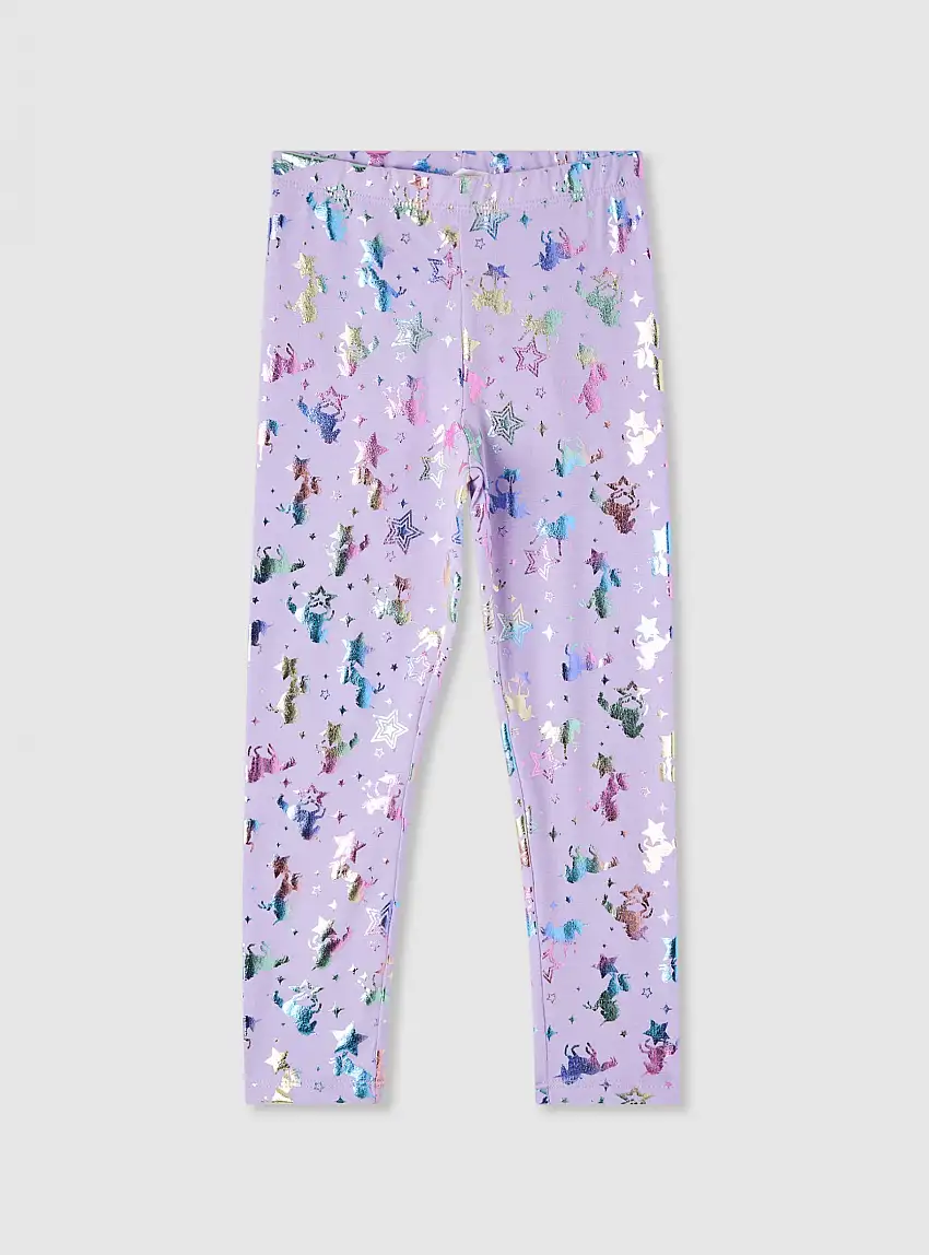 Leggings con stampa unicorni Var lilla scuro