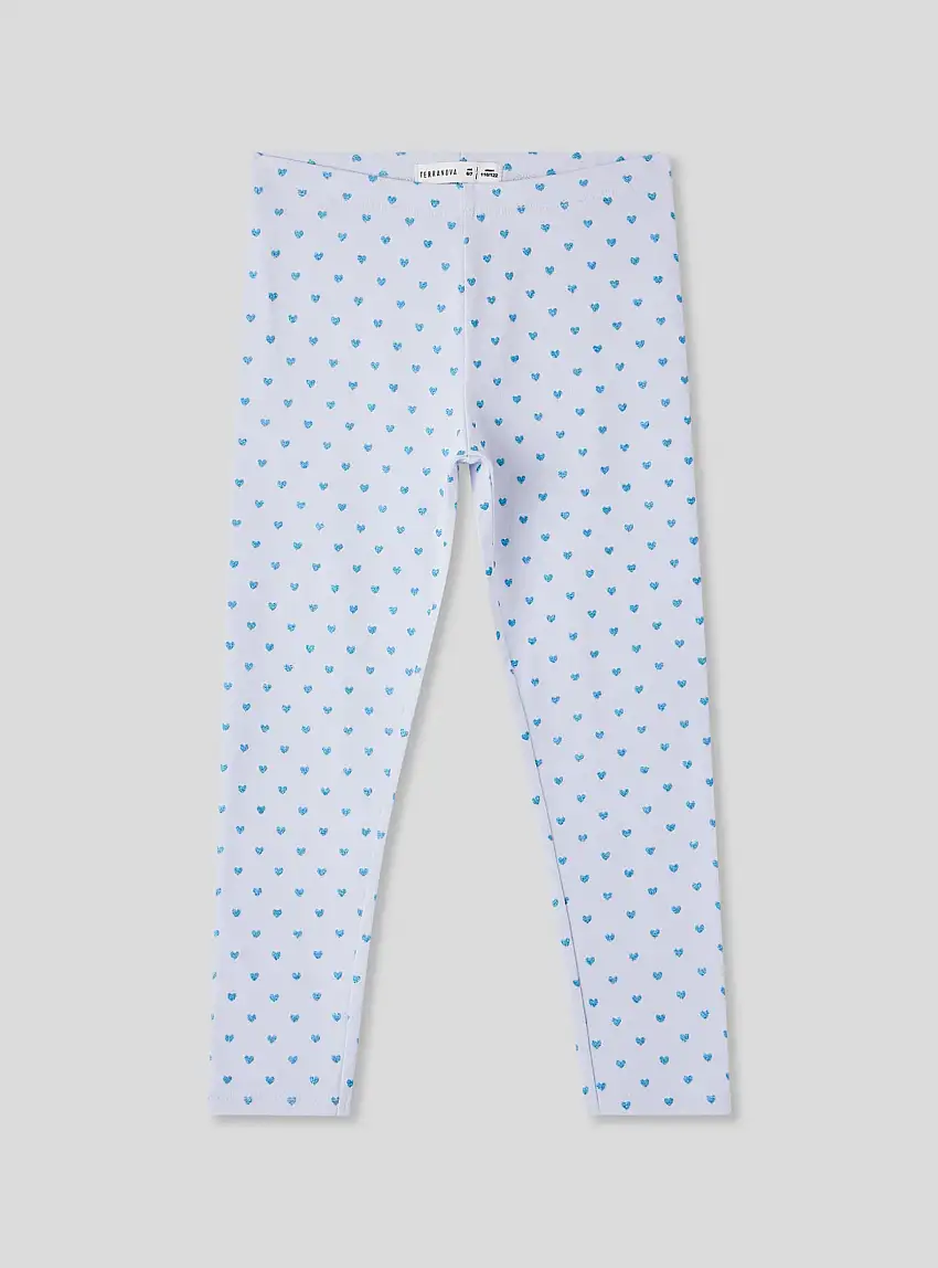 Leggings con cuoricini glitter Var celeste chiaro