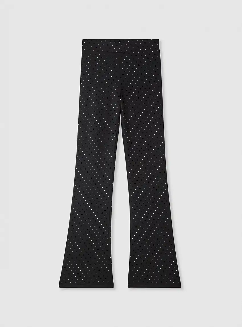 Leggings a zampa con strass Nero