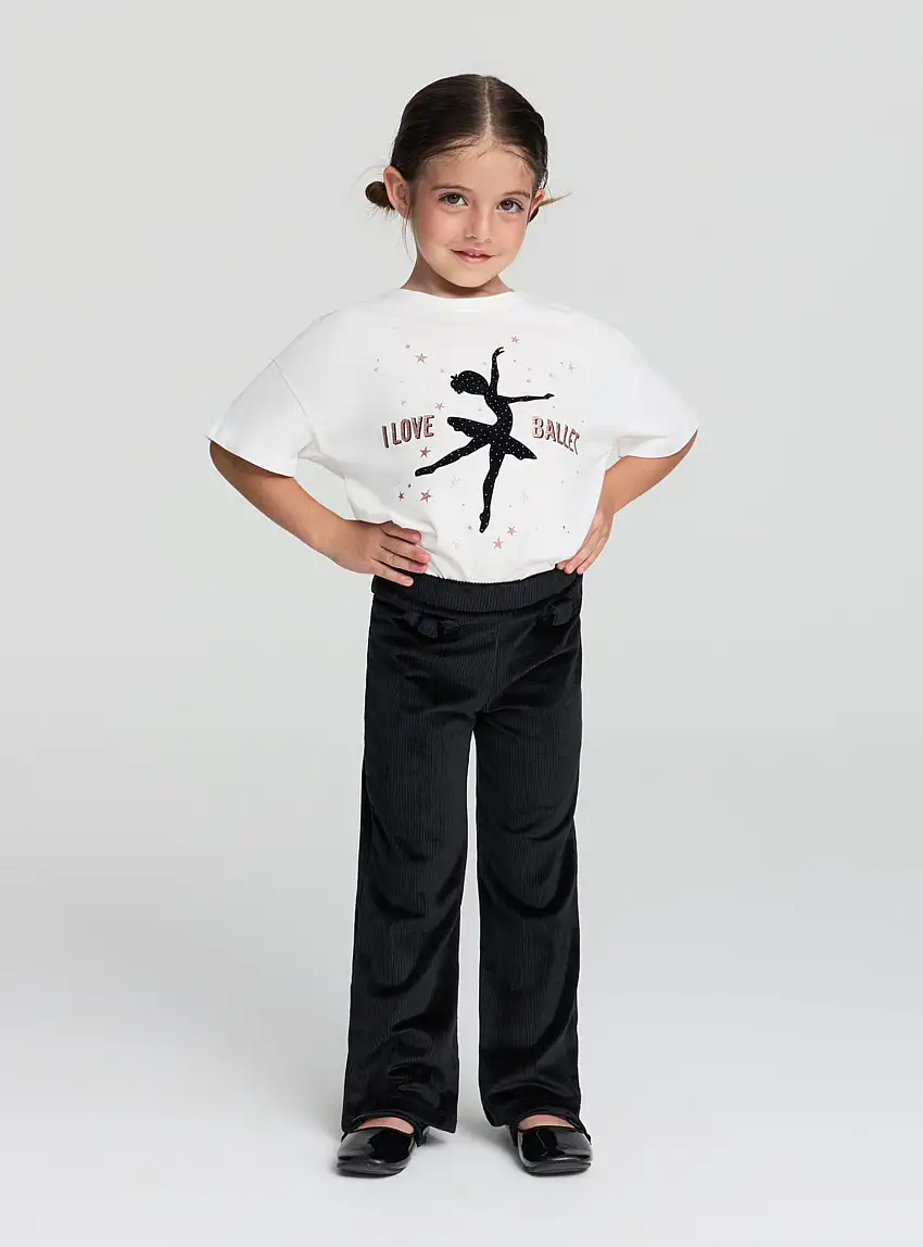 Leggings zampa a coste con fiocchi Nero