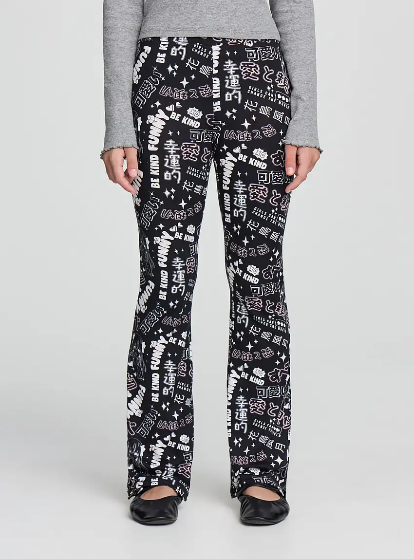 Leggings flared stampa manga Nero