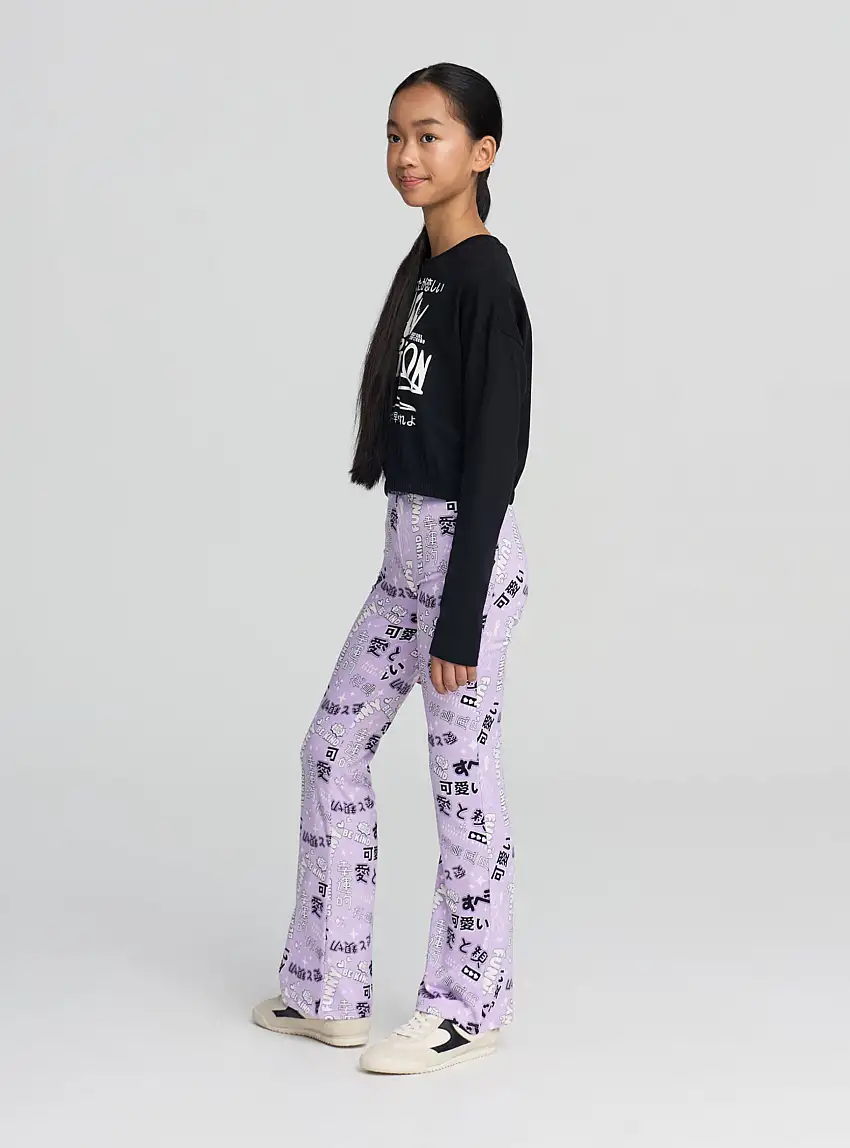 Leggings flared stampa manga Lilla scuro