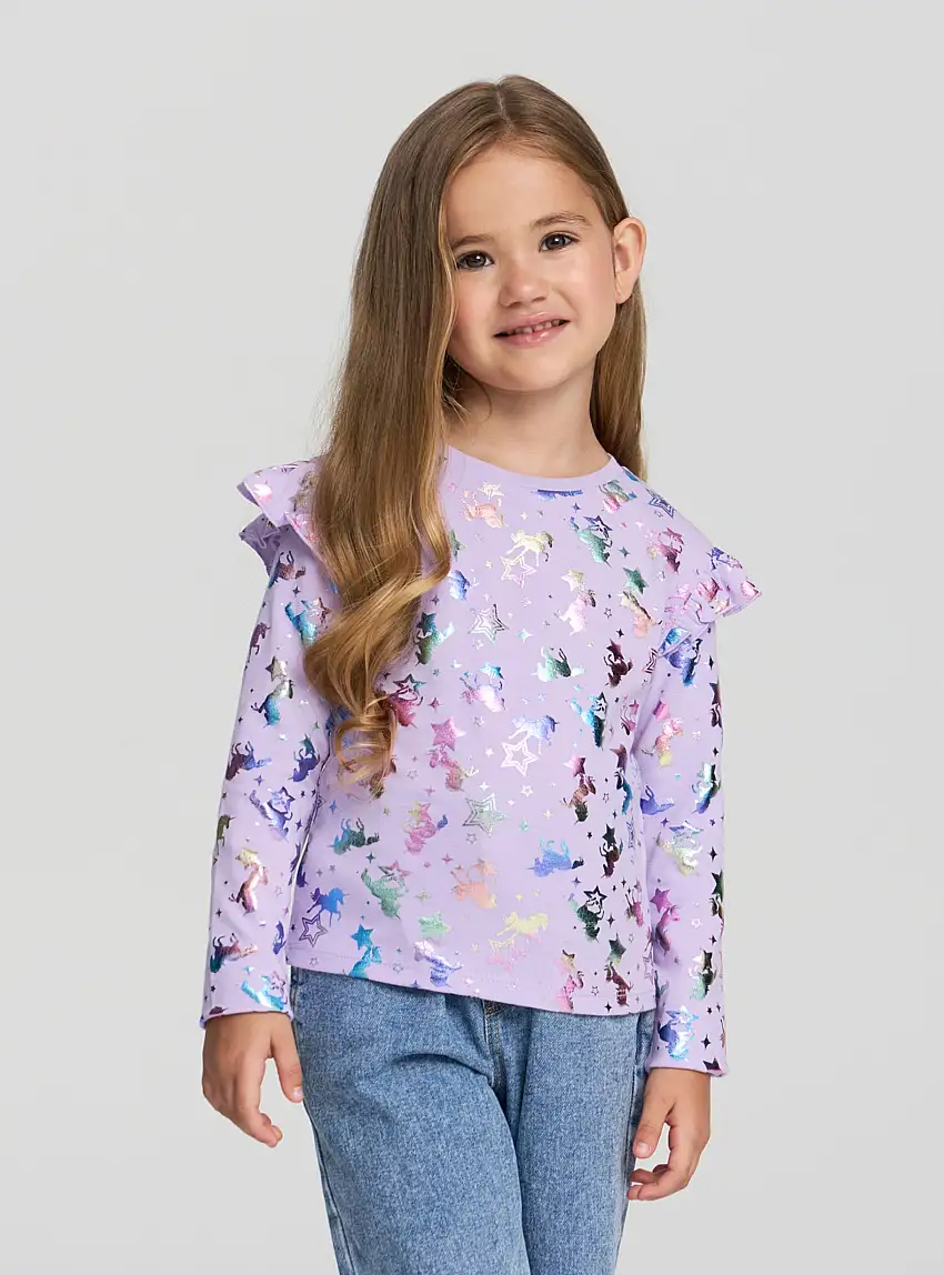 T-shirt con volant e unicorni Var lilla scuro