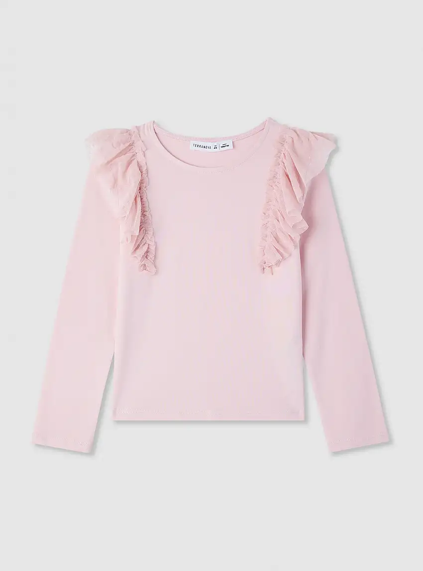 T-shirt con volant tinta unita Rosa cipria