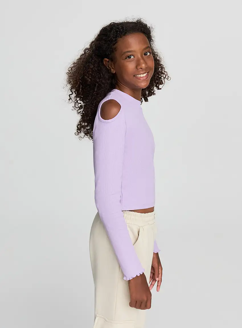 T-shirt crop cut-out sulle spalle Lilla scuro