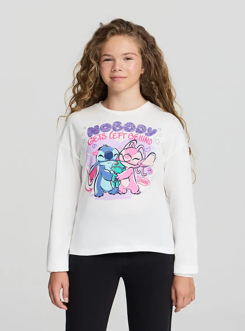 T-shirt maniche lunghe con stampa Stitch® Bianco lana