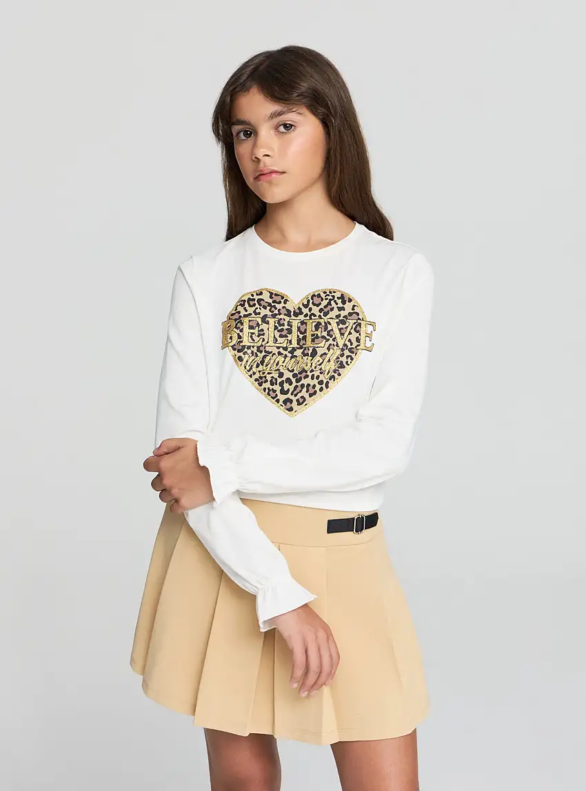 T-shirt con stampa animalier e glitter Bianco lana