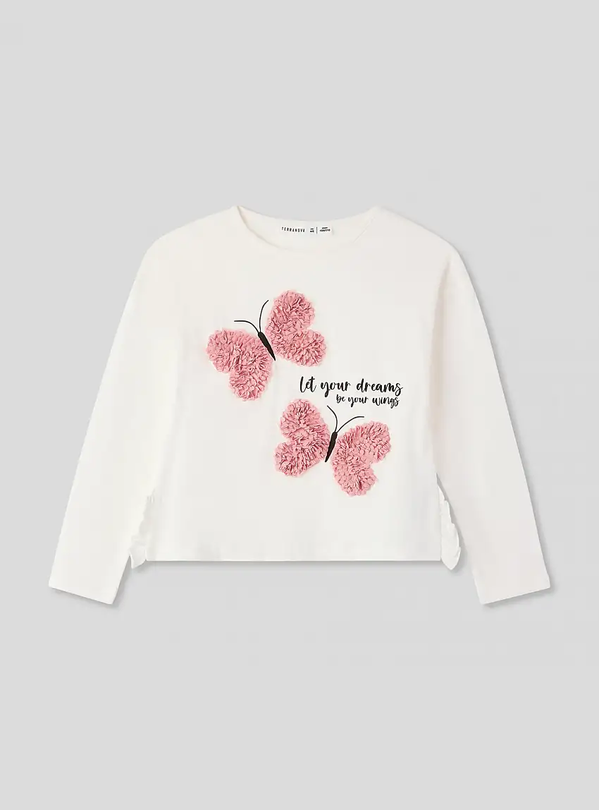 T-shirt con applicazioni a farfalla Bianco lana
