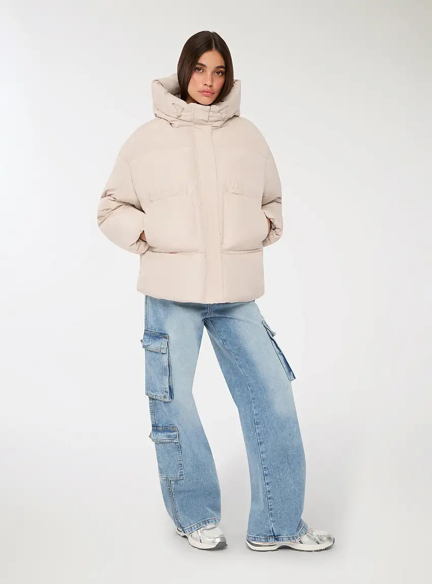 Giubbotto over con cappuccio Grigio perla