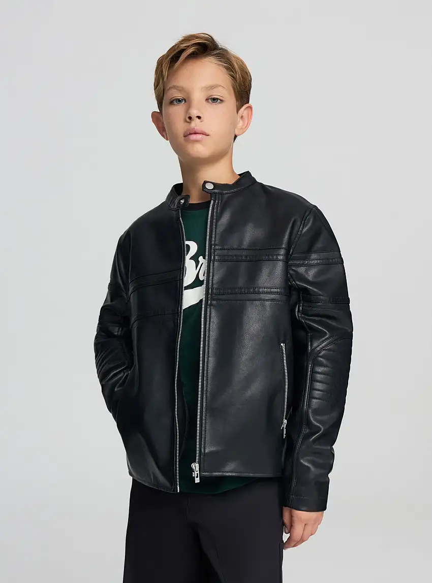 Giubbotto biker in similpelle Nero