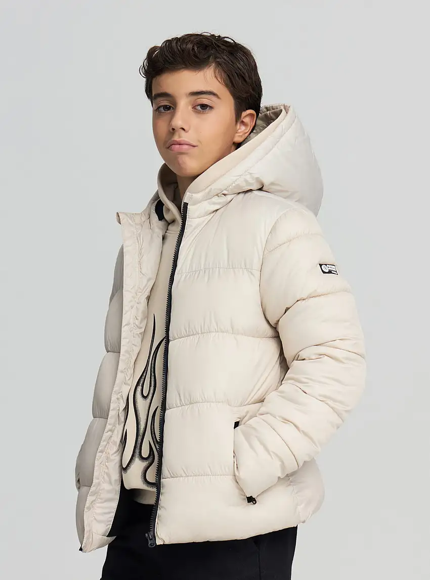 Giubbotto imbottito con cappuccio e zip Bianco perla