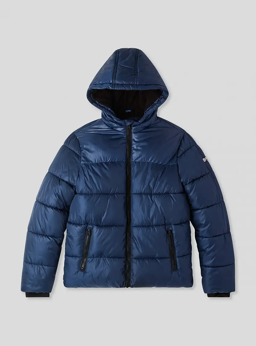 Giubbotto imbottito con cappuccio e zip Blu denim scuro