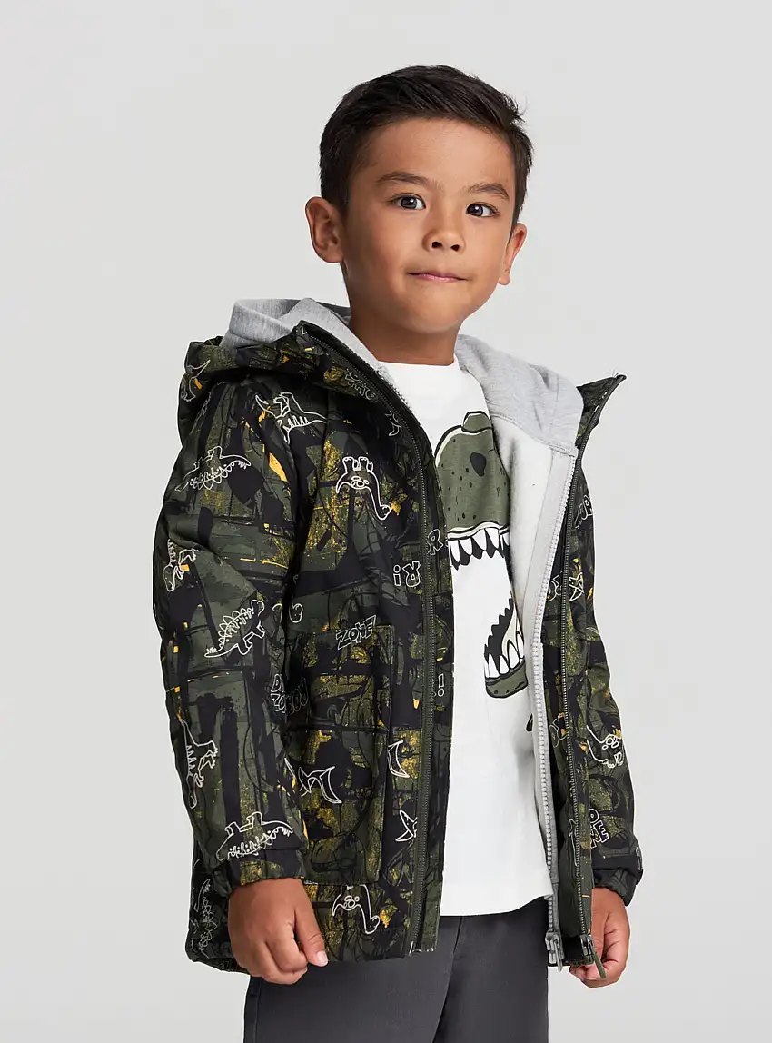 Giubbino tecnico con stampa dinosauri Verde