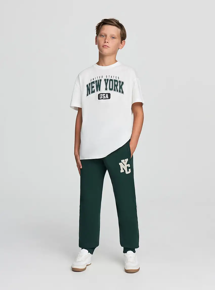 Pantaloni tuta con coulisse e stampa Verde bottiglia