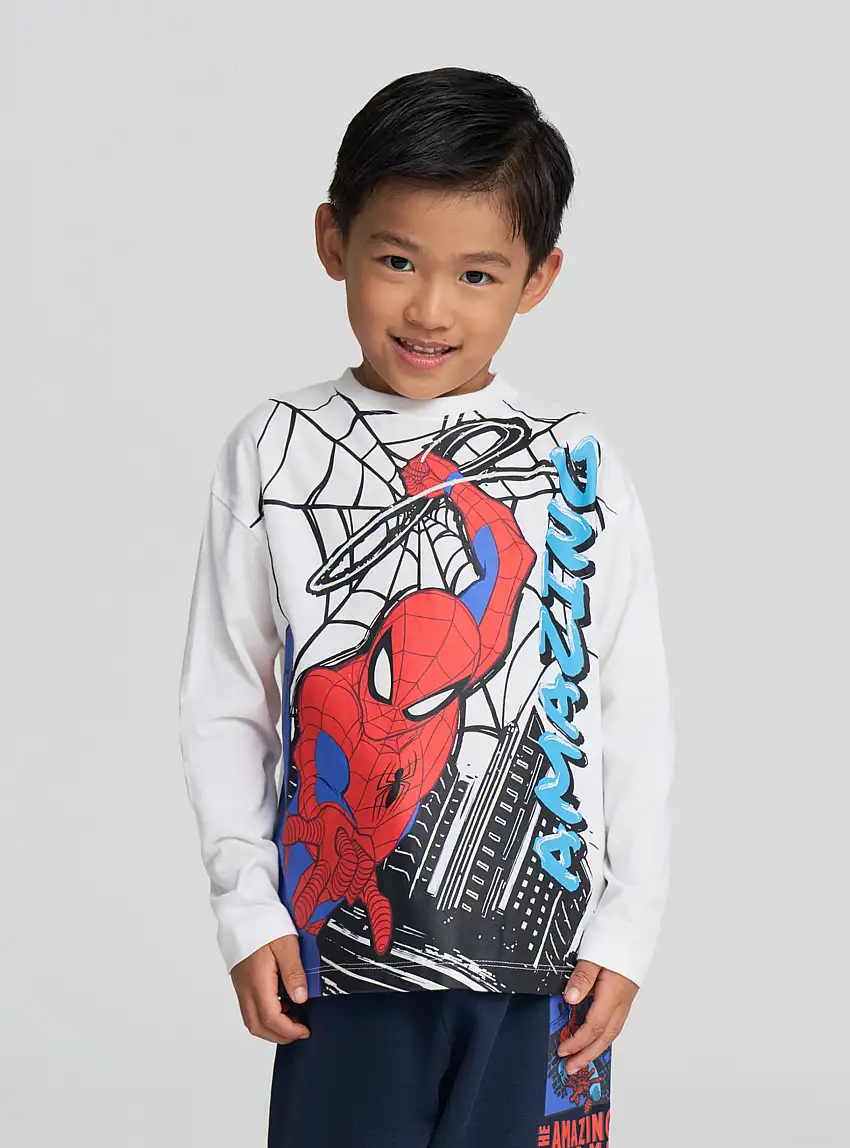 T-shirt manica lunga con stampa Spiderman® Bianco ottico