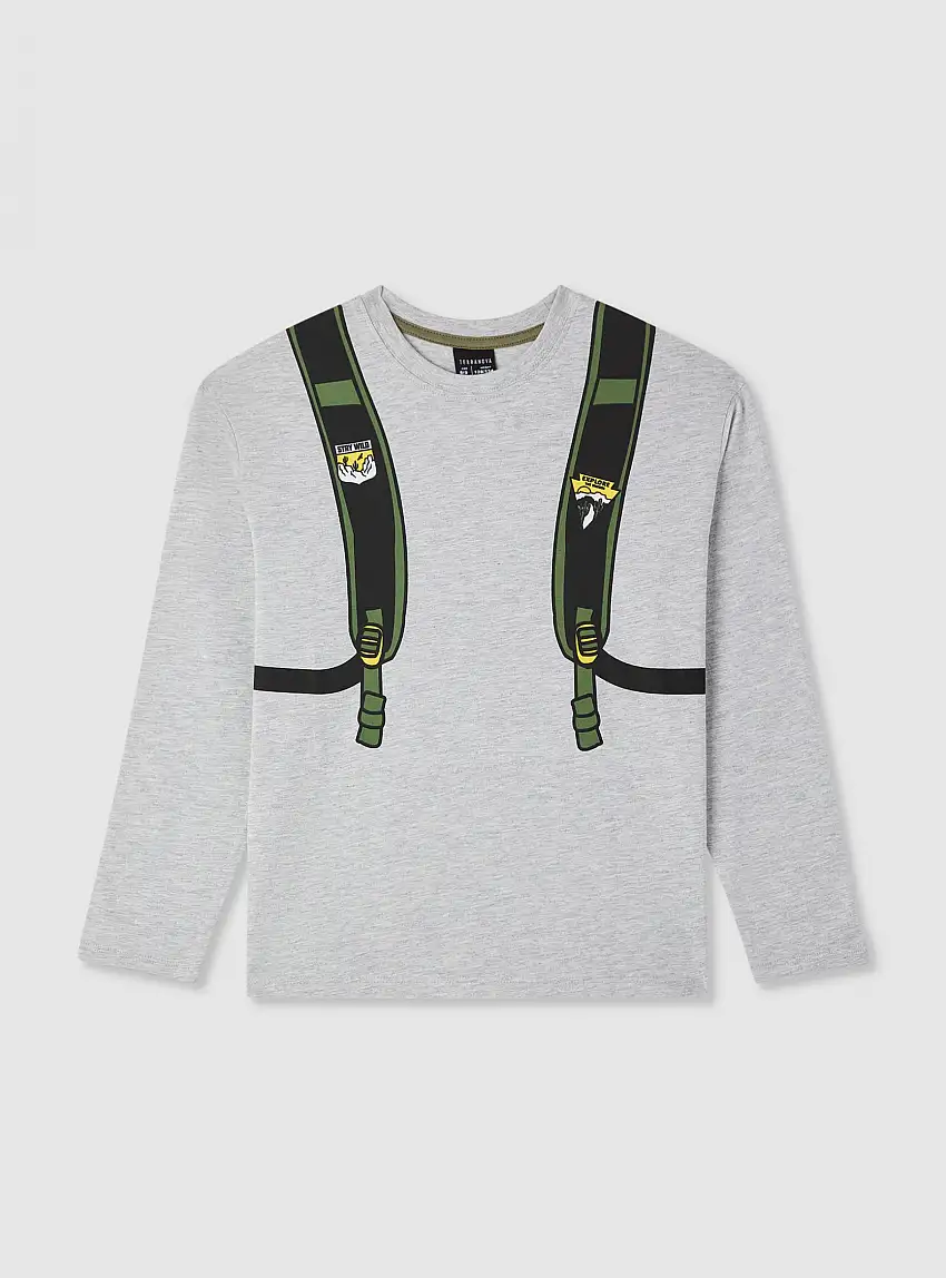 T-shirt con stampa zaino Grigio chiaro melange