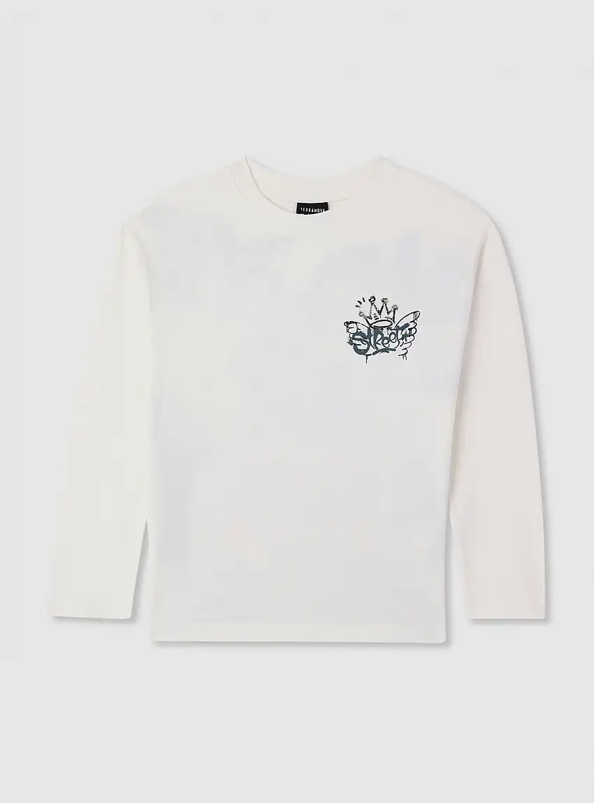 T-shirt stampa graffiti con orsetto Bianco lana