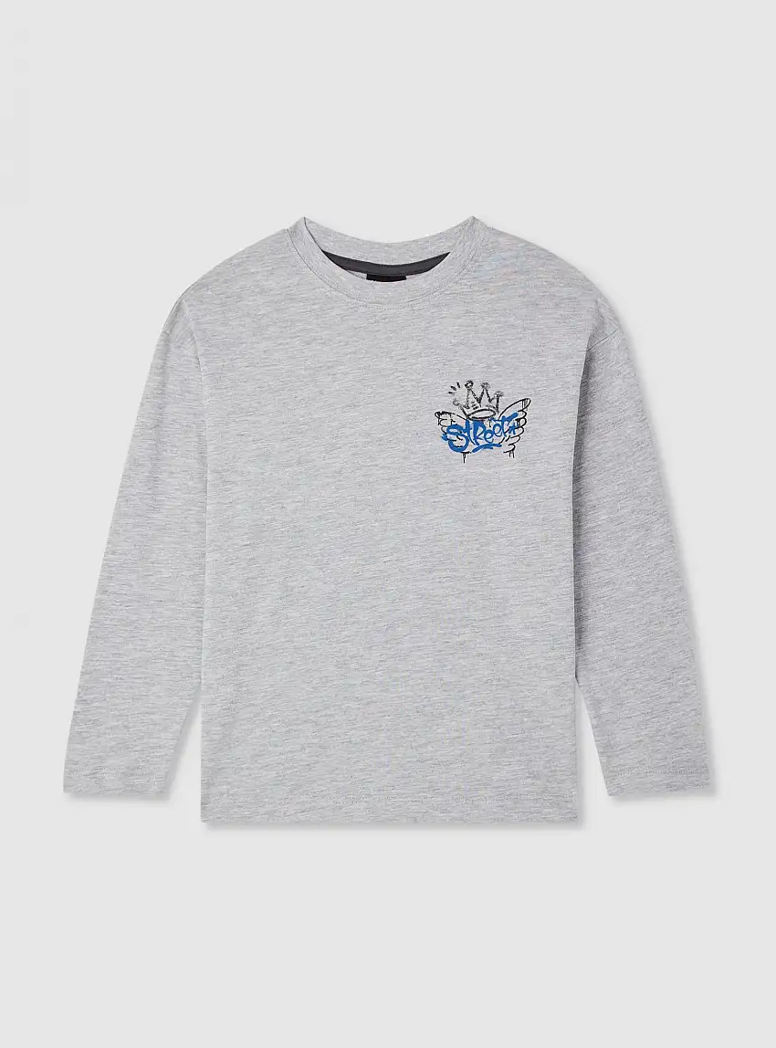 T-shirt stampa graffiti con orsetto Grigio chiaro melange