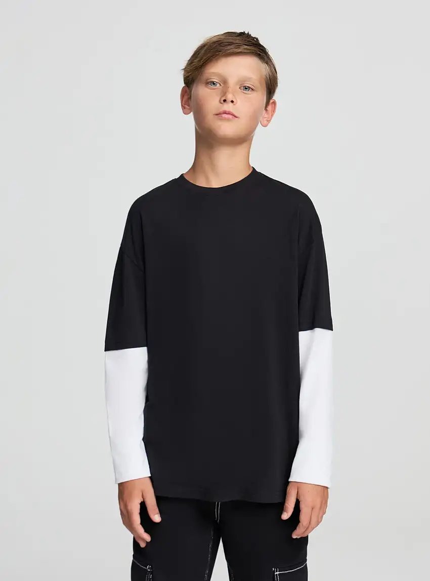 T-shirt a maniche lunghe bicolor Nero